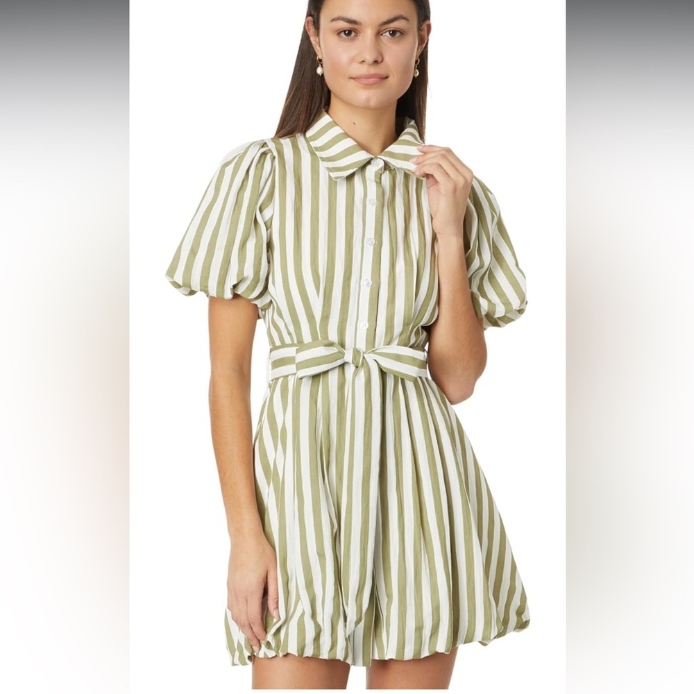 En Saison Green and White Striped Mini Dress